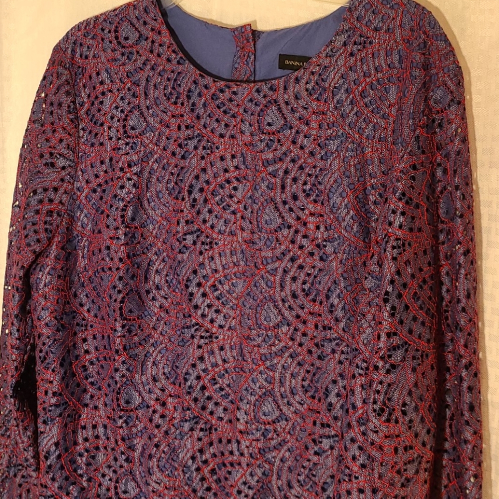 Banana Republic Ladies Blue Lace Top Sz XL Red Trm